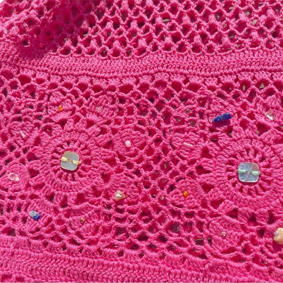 Koret Women open knit crochet beads jewels rocks sweater top XL beach hippie - Picture 7 of 9